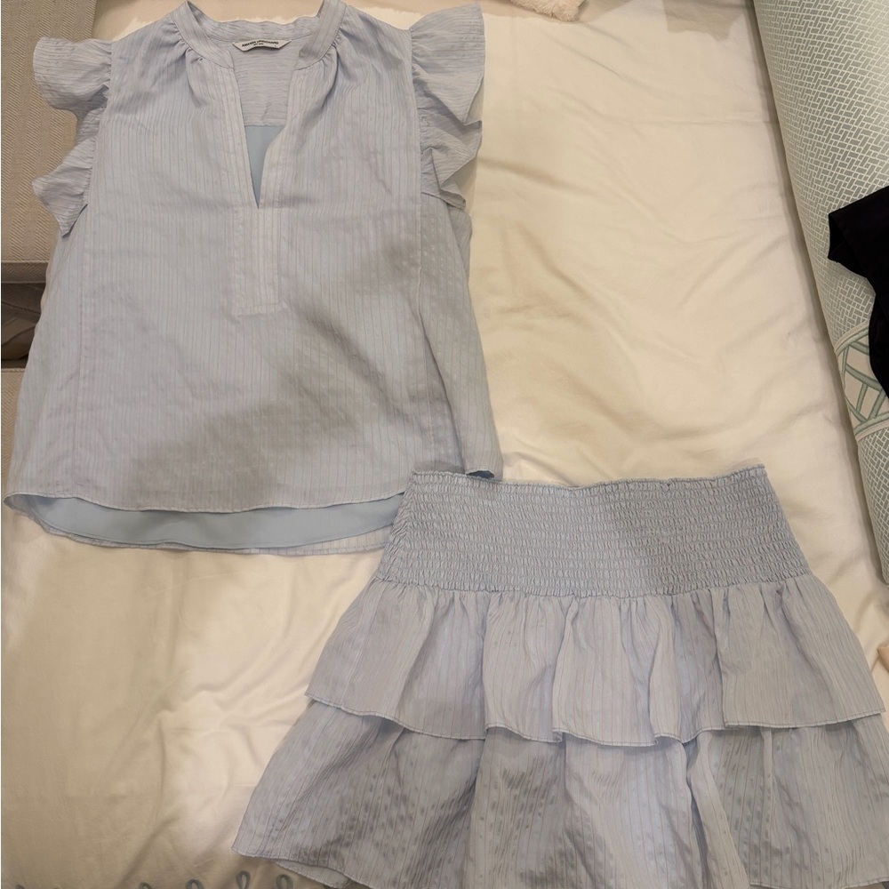 Amanda Uprichard Light Blue Ruffle Top and Skirt Set